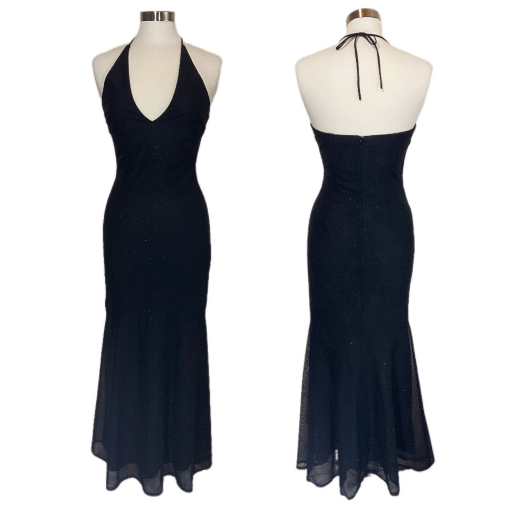 Vintage Jessica McClintock Black Sleeveless Halter Sheath Dress